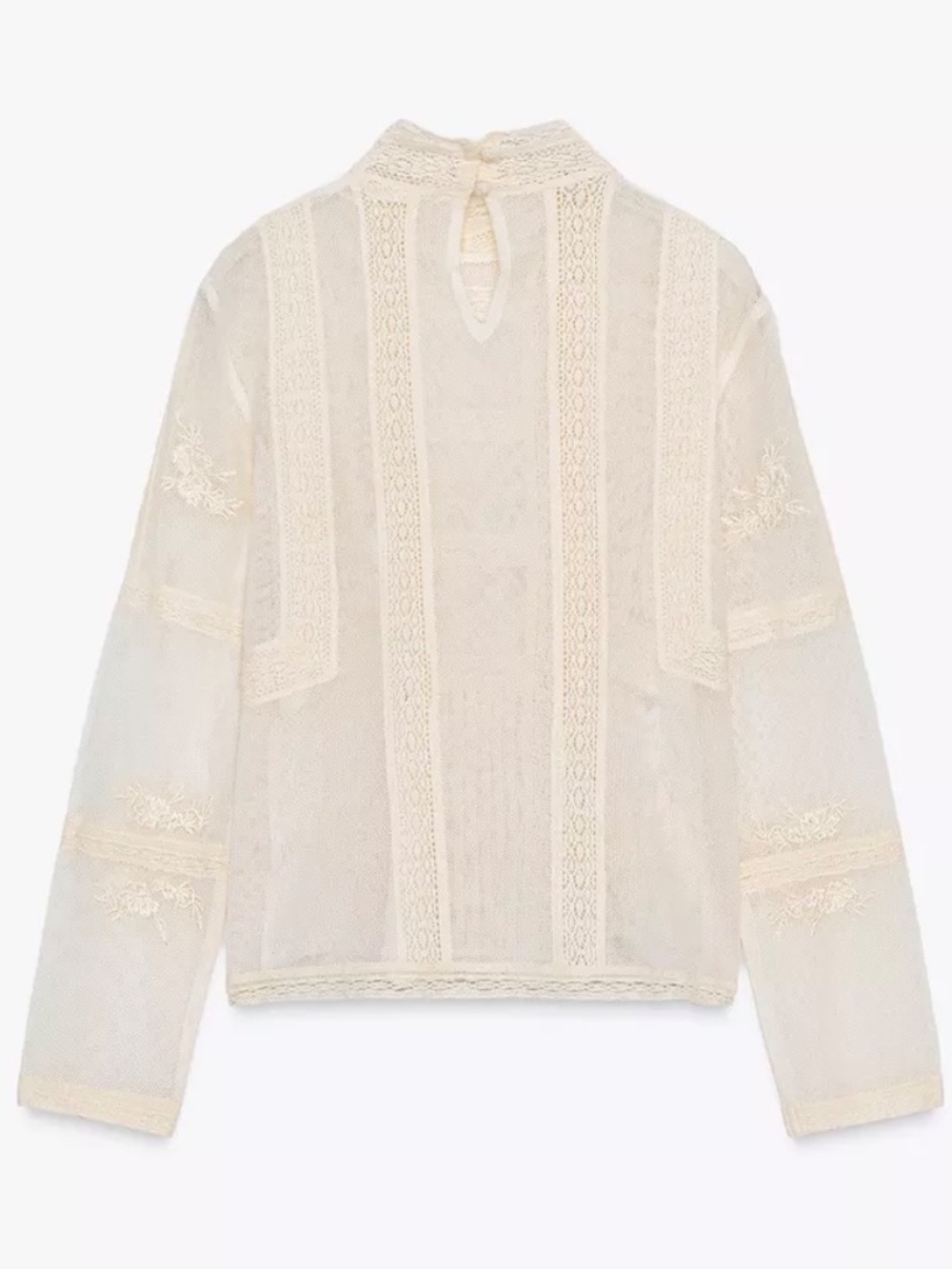 Zara Romantic Lace Blouse Semi-Sheer High Neck Ladder Stitch Size Small - Picture 5 of 15